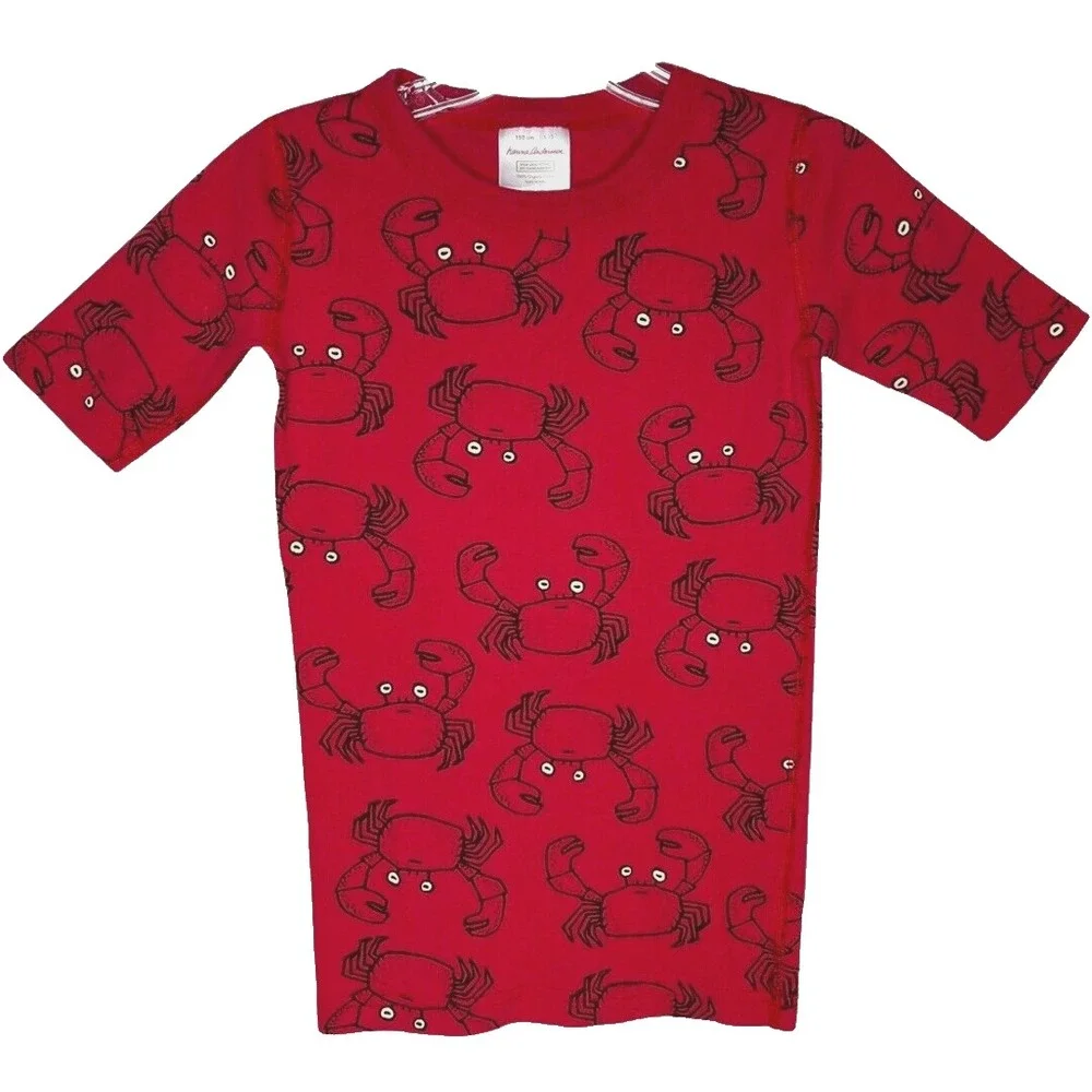 Hanna Andersson Pajama Top Kids 12 Red Crab Print Organic‎ Cotton Snug Fit Shirt